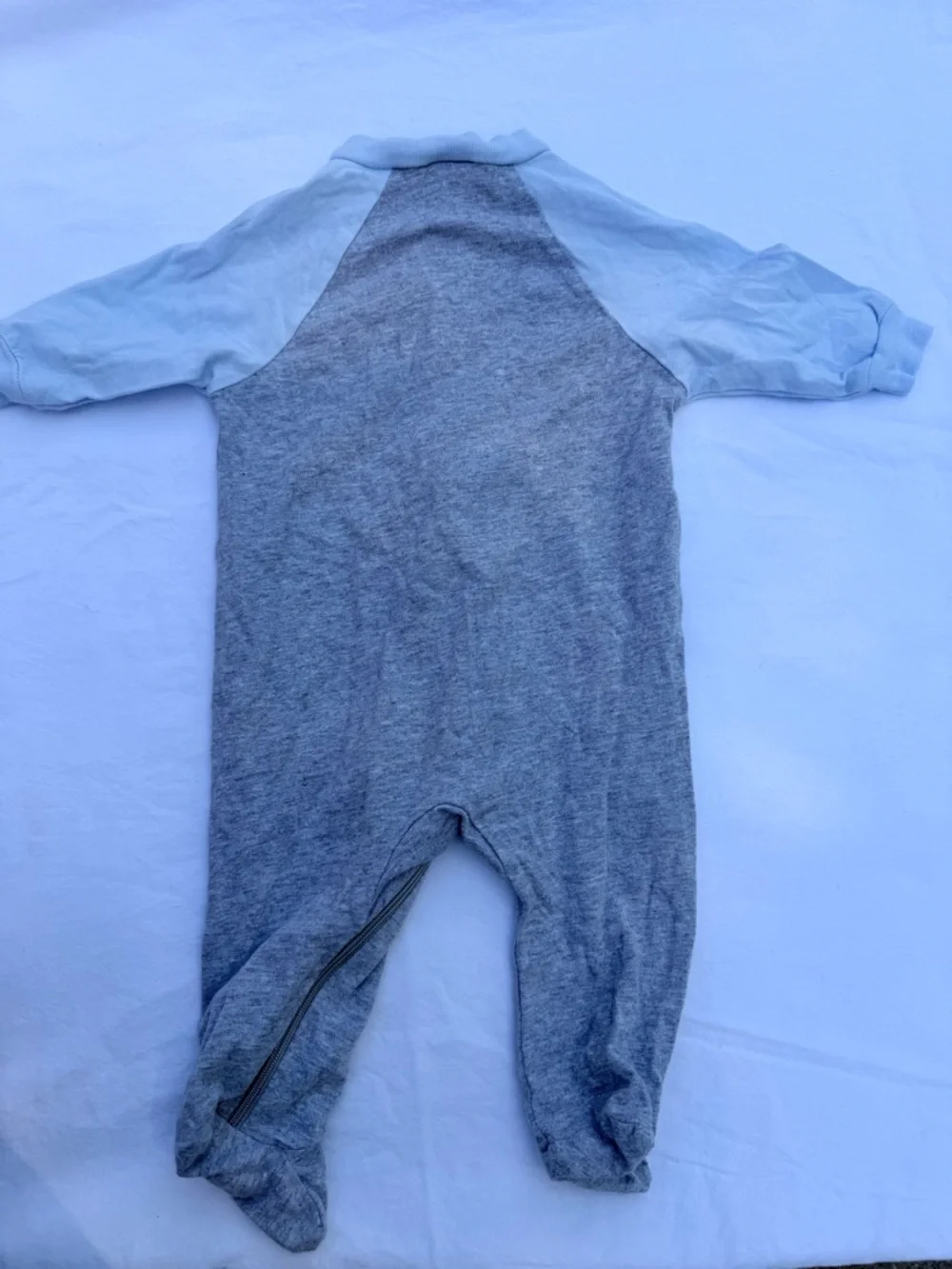 0-3MTH Gerber Cream and Light Blue Footed One-Piece with Animal Print